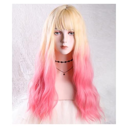 Perruque synthétique longue rose dégradé 24 pouces pour femme