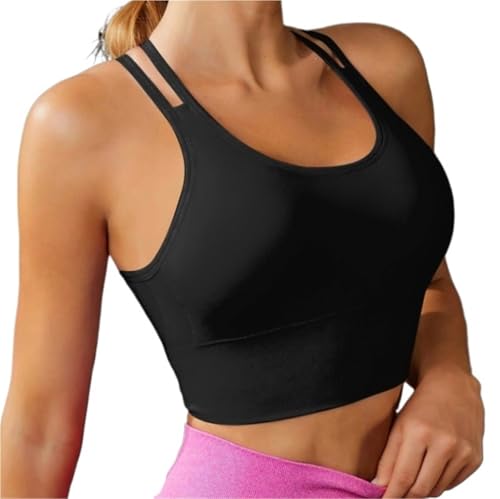 CHUNXVLI Sujetador Deportivo Sujetador Deportivo For Mujer, Tirantes Cruzados, Sujetador De Yoga Diario De Soporte Medio Con Copas Extraíbles Sujetador De Yoga Fitness(Black,S)