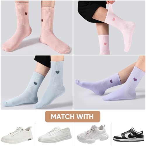 Image of Corlap Women's Cotton Crew Calf Socks - 5 Pairs Ankle High Dress Casual Socks, Fun Cute Heart Gifts for Mom Mother