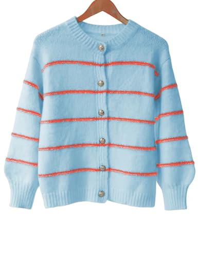 Image of QIBABU Womens Striped Cardigan Sweaters Casual Open Front Long Sleeve Button Down Knit Outwear