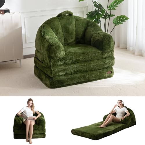 MAXYOYO Sofá Cama Plegable, Cómodo Tapizado de Piel Sintética, Sofá Convertible de Suelo con Asa, Sillón Puf Individual para Adultos, Sillón Cama para Sala de Estar o Dormitorio