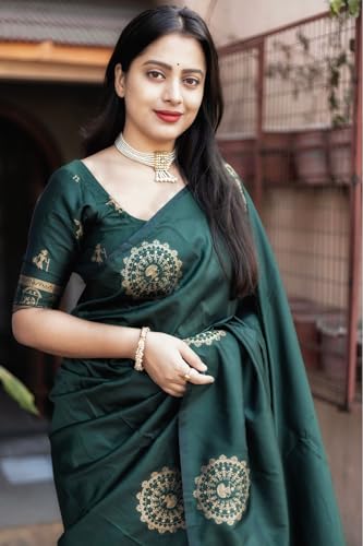 Image of SGF11 Women's Kanjivaram Soft Silk Saree With Unstitched Blouse Piece
