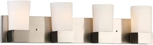 EGLO Novela - Lámpara de tocador de 4 luces para interiores, aplique de pared regulable LED de vidrio esmerilado para baño con vidrio satinado, 27
