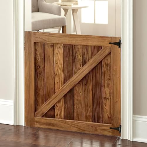 Rustic Farmhouse Wooden Pet Gate – Handmade Half Barn Door Style Dog Gate for Doorways & Stairs – Custom Sizes (24”-48” Wide, 31.5”,36”,40” Tall), Hardware Not Included (Brown)