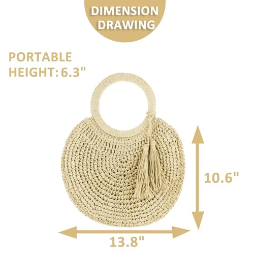 Bolso Tote de Paja para Mujer Beige miniatura 4