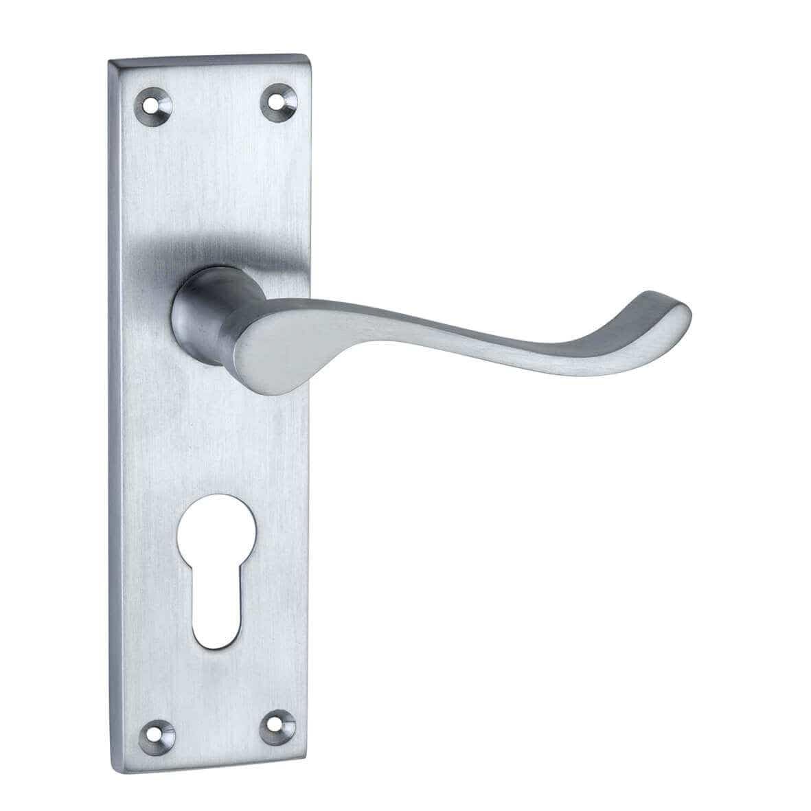 Victorian Scroll Door Handles Euro Lock Satin (Pair) In Silver