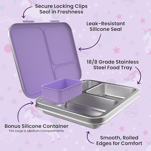 Image of Bentgo Kids Prints Stainless Steel Leak-Resistant 3-Compartment Lunch Box