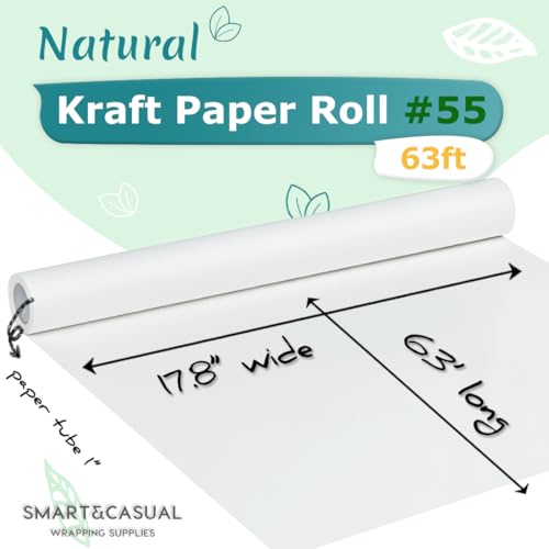 Image of SMART&CASUAL Craft Paper Roll 17.8 inch x 760 inch Kraft Paper White Easel Paper Roll for Gift Wrapping Art Bulletin Board Paper Bouquet Flower Packing Painting Drawing Floor Covering Poster Chart Paper