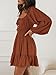 LILLUSORY Women's Long Sleeve Mini Cottagecore Dresses 2025 Fall Outfits Square Neck Casual Flowy Short Dress Fashion Caramel L