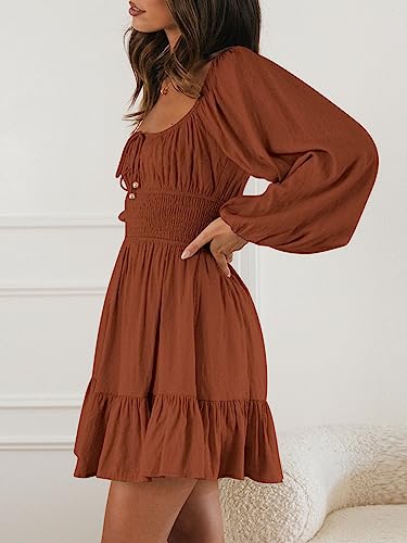 LILLUSORY Women's Long Sleeve Mini Cottagecore Dresses 2025 Fall Outfits Square Neck Casual Flowy Short Dress Fashion3