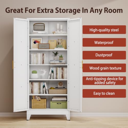 Image of PAOFIN 75 inch H Tall Kitchen Storage Cabinet with Doors | Freestanding Pantry Cabinet,Farmhouse Food Storage Cabinets,Tall Cabinets for Kitchen, Dining Room, Living Room(White)