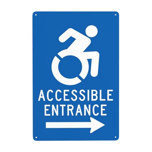 Metal Tin Handicap Parking Sign, 8x12 inches, Blue, Wall Mount, Parking Entrance Warning