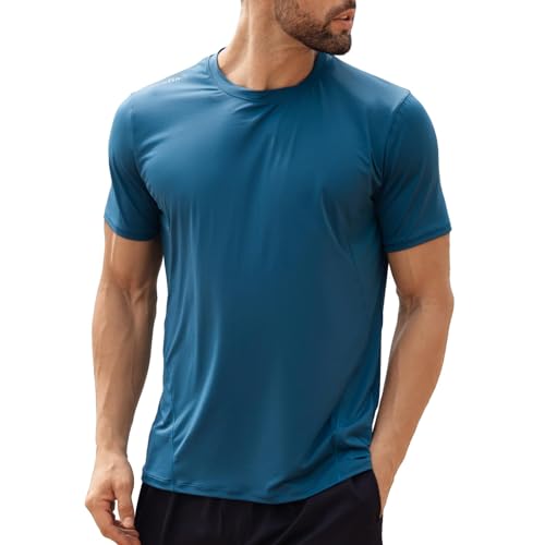 Men's Rash Guard Swim Shirts UPF 50+ Short Sleeve Fishing Quick Dry Beach-Recommended Larger one