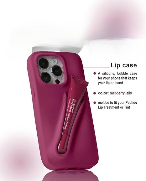Image of Case Compatible with iPhone 16 Series with Lip Gloss Holder, Includes 1 Liptint, Silicone Trendy Aesthetic Phone Cover for Girls and Women (Raspberry Jelly, 16)
