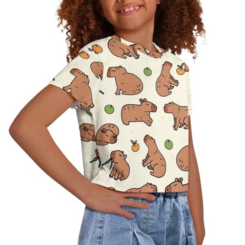 Image of Girls Fashion Crewneck Tee Shirts Casual Short Sleeve Crop Top Summer Outfits 5-14 Years Old
