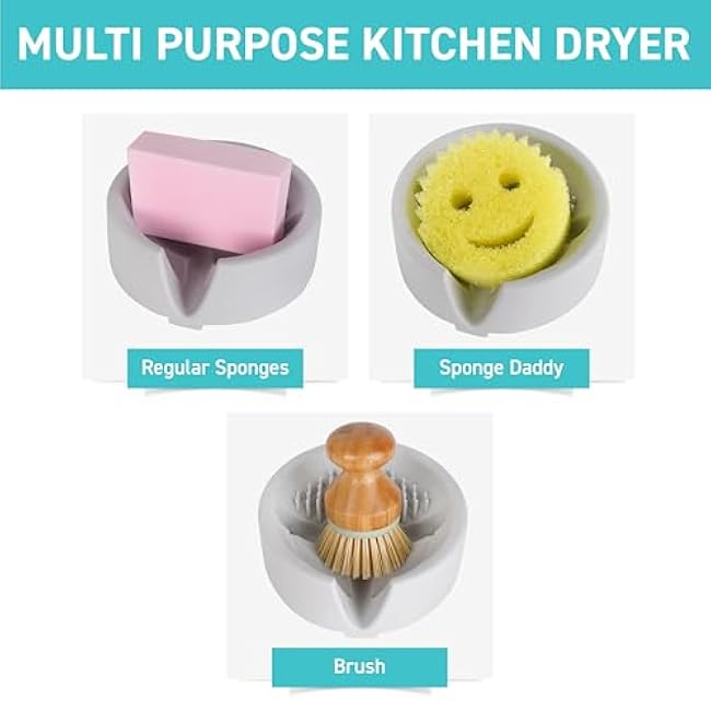 Kitchen Sponge Holder Large Size Compatible with Scrub Daddy - Silicone Sponge Holder That Drains into Your Sink - Fits Dish Brush, Dish Wand and Scrub Mommy