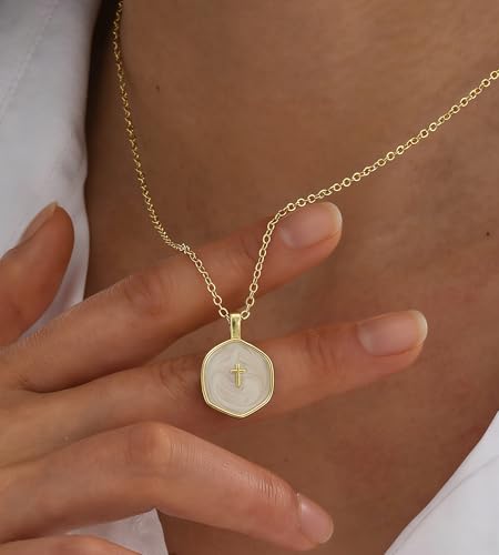 YEEZII Layered Gold Necklaces for Women Trendy, 3 Pcs 14K Gold Plated Choker Paperclip Box Chain Necklace, Stackable Women's Gold Pendant Necklaces Jewelry Set (Gold-Cross) — view 6