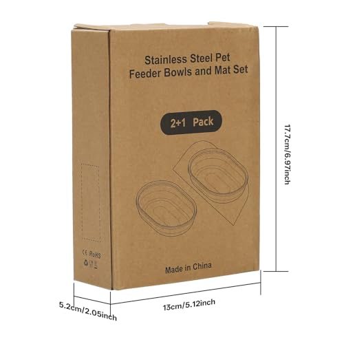Image of Stainless Steel Bowls and Mat Set for Automatic Microchip Pet Feeder, YOIHABV 2 Single SUS 304 Bowls and 1 Silicone Mat, Keep Food Fresh, Easy to Clean, Protect Cat Feeder