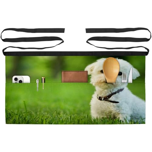 Demi-tablier pour cuisine et pâtisserie lot de 3 avec poches motif petit chien
