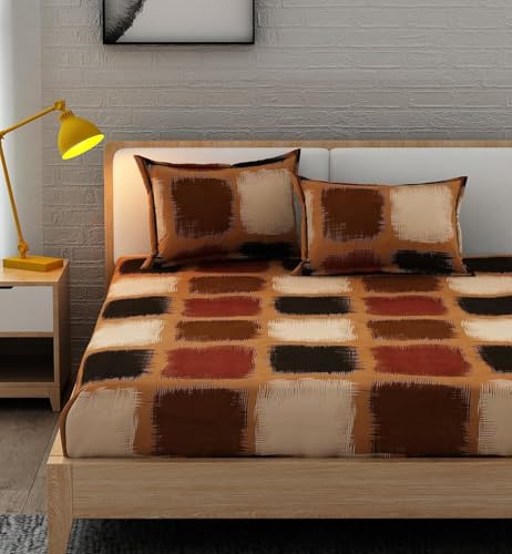 Image of Cotton Feel King Size Flat Bedsheet for Double Bed (90 x 100 Inches | 230 x 250 cm) with 2 Pillow Covers | Soft & Smooth Printed Bedsheet for Daily Use (Cuba Dawn, King Bed-90x100)