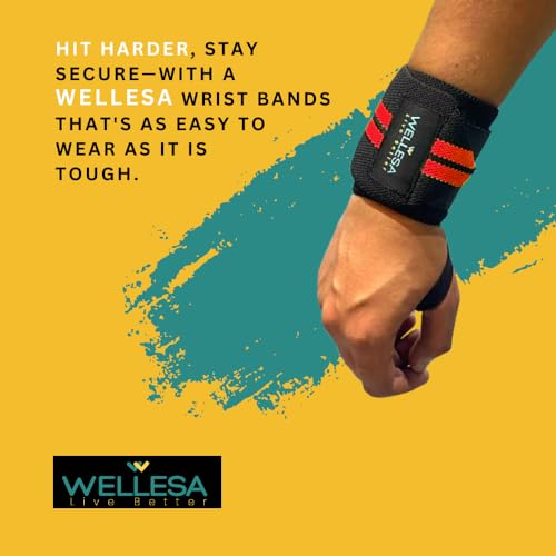 Image of Wellesa Wrist Support for Gym Workout | Wrist Band for Pain Relief & Weight Lifting | Wrist Wrap for Men & Women | Wrist Brace | Gym Accessories | One Size (Red 2 Line)