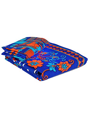 Image of Story@Home 120 Thread Count Rajasthani Block Print Single Bed Size Ethnic Traditional Bedsheet with one Pillow Cover, Navy Blue and White