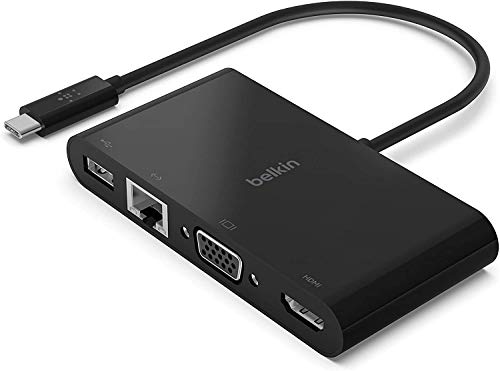 Hub Usb C Belkin Adaptador Multimedia USB-C (hub USB-C con Puertos VGA, 4K, HDMI, USB 3.0 y Ethernet, Carga Pass-Through de 100 W para...