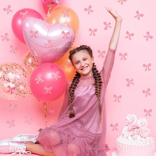 Image of Dunzoom 300 Pcs Pink Bow Bachelor Party Confetti She's Tying the Knot Confetti Table Decorations Glitter Pink Coquette Bow for Girls Birthday Party Bridal Shower Wedding Supplies