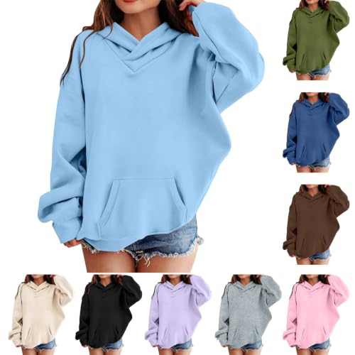 Cethrio Boys Crewneck Sweatshirt Girls Hoodies Size 10-12 Cute Cozy Warm Oversized Sweatshirts with Hooded Fall Outfits 2026 Sudadera Niño Soft Autumn Capsule Wardrobe Blue - image 1