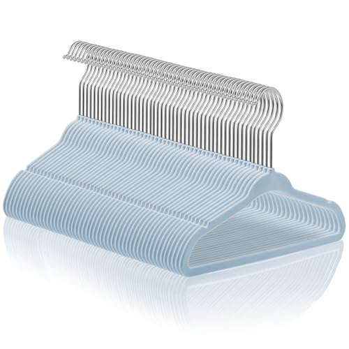 Image of Casafield 50 Velvet Baby Hangers - 11" Size for Infant & Toddler Clothes - Light Blue