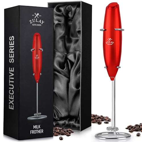 Image of Zulay Kitchen Executive Series Luxury Gift Milk Frother - Handheld Electric Foam Maker for Coffee, Lattes & Hot Chocolate - Deluxe Finish, Great Fir for Coffee Lovers (Cardinal Red)