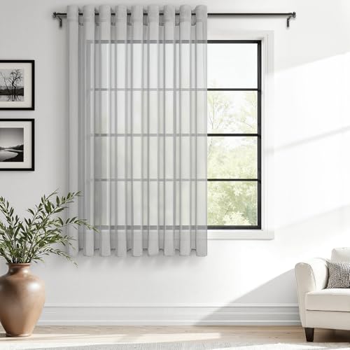 MRTREES Gardinen Kurz mit Ösen, Vorhänge Grau 1 Stück, 145 cm Lang 300 cm Breit, Ösen Gardinen Modern Kurze Fenster Gardine Durchsichtig… – Ansicht 1