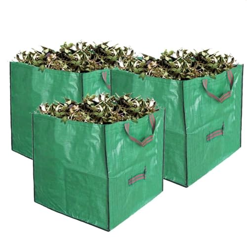 Sacs de jardin très résistants 120L X 3 – Sacs de jardin très résistants avec poignées, grands sacs de gravats réutilisables pour collecter les...