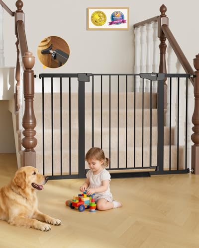 Cumbor 29.7"–51.5" Extra Wide Baby Gate for Stairs, Pressure-Mounted Dog Gates for Doorways & Hallways, Auto-Close Walk-Through, No-Trip Design, Child Proof Safety, Dog/Pet Gate for Indoor Use, Black