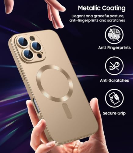 Image of DIZORO Magnetic Case for iPhone 12 Pro Max Cover [Compatible with MagSafe][Built-in Camera Lens Protector] Slim Soft Silicone Bumper Shockproof Metallic Luster Back Cover Phone Cases (Desert)