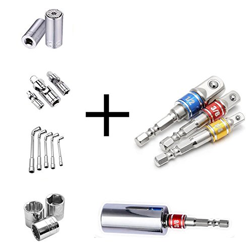 Impact Grade Socket Adapter/Extension Set Turns Power Drill Into High Speed Nut Driver, 3Pcs 1/4" 3/8" 1/2" Hex Shank Bit Square Power Drill Cordless Impact Sockets Bit Set With Color Coded Ring #TOP1