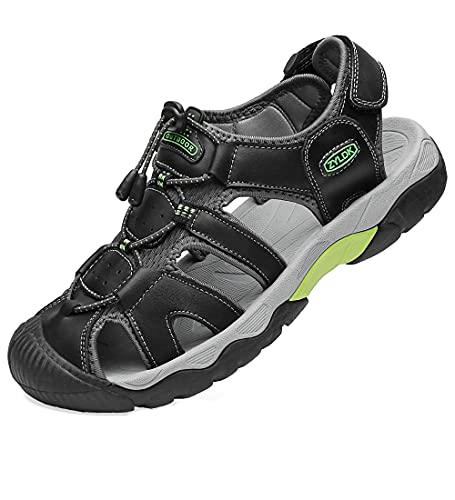 Image of ZYLDK Sports Outdoor Sandals Summer Men's Beach Shoes Casual Sandals for Men Closed-Toe Shoes Leather Trekking Walking Hiking Touch Close Strap Black UK10