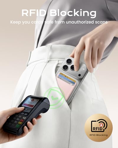 Image of Magnetic Mag-safe Wallet Cell Phone Card Holder for Phone Case with Mag-Safe, Stronger Magnetic RFID Leather Stick on Phone Wallet Compatible with iPhone 17 /16 /15 /14 /13 /12 Series, Light Pink Color