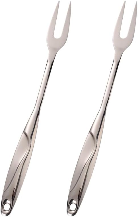 2 Pcs 14.6 Inch Stainless Steel Carving Fork Two Prong Serving Fork Heavy Duty Grilling Forks Long Meat Cooking Forks Metal Barbecue Forks with Hanging Hole for Buffet Party