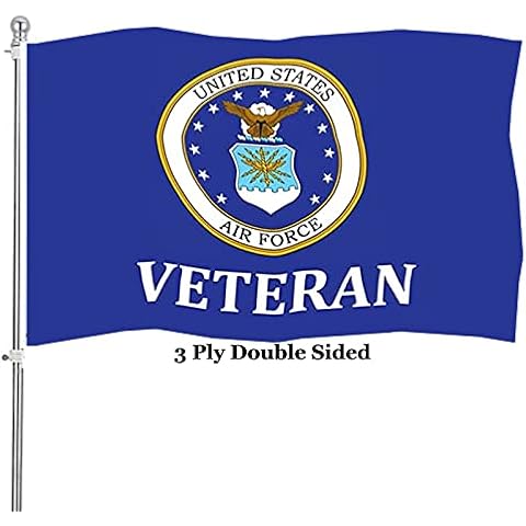 Air Force Veteran Crest Emblem Flag 3x5 Outdoor Double Sided- USAF AirForce Veteran Military Flags Heavy Duty 3 Ply Polyester for Outside Outdoor Cover