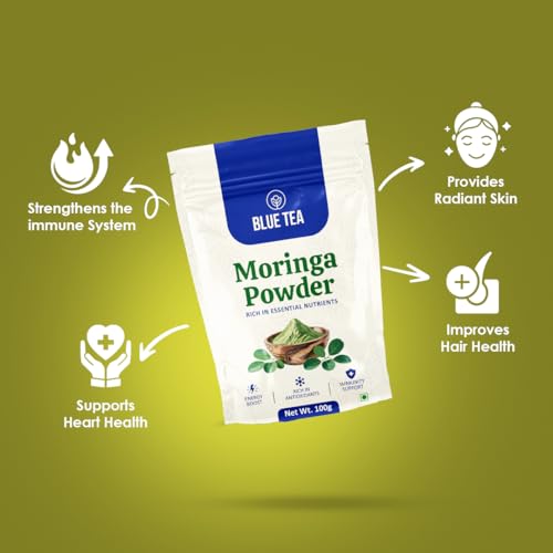 Image of BLUE TEA - Moringa Powder - 100 gm | Essential Nutrients | Superfood | Rich in Vitamins & Minerals | Naturally Boosts Energy and Overall Health | Drumstick Leaf Powder | Ziplock Pack