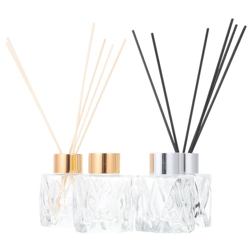 CONGARTENO 菱形柱ガラス香桾r 金銀各 藤条付属 多用途アロマボトル ディフューザー容器 おしゃれインテリア兼用 家 オフィス用