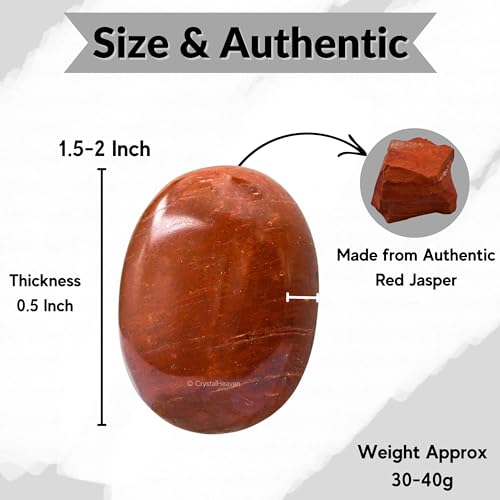Image of Certified Red Jasper Crystal Palm Pebbles Stones for Anxiety Stress Relief Massage - AAA Grade Original Healing Gemstone Agate Palm Stone for Yoga Meditation Spiritual Reiki Feng Shui