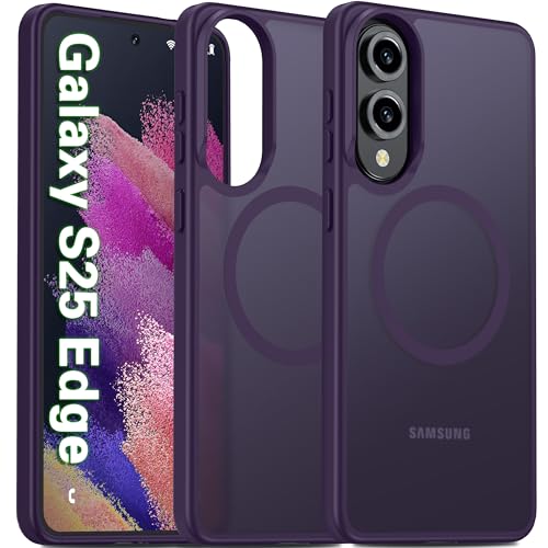 Image of Oterkin Magnetic for Samsung Galaxy S25 Edge Case Matte, S25 Edge Phone Case Compatible with MagSafe Frosted Translucent Shockproof Anti-Scratch Slim Fit Case Military Grade Protection (Dark Purple)