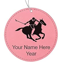 LaserGram Personalized Christmas Ornament, Polo Player, Faux Leather, Custom Laser Engraved Gift Idea Round Shape, Pink