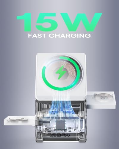 Image of ZEEHOO 3 in 1 Charging Station, for iPhone Charging Station, for Apple MagSafe Charger, 15W Fast Wireless Charger, for Apple Watch, for iPhone 17,16,15,14,13,12 Series, AirPods (White)