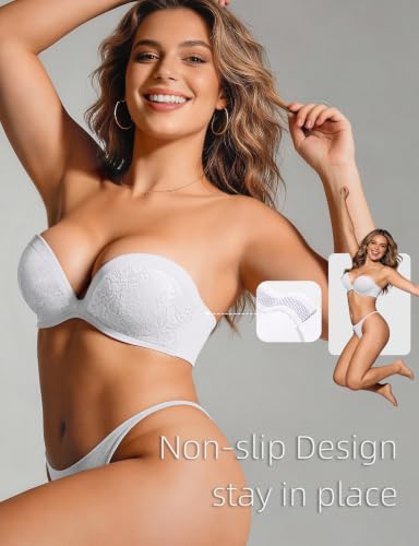 Image of Upushall Strapless Push Up Bras for Women Padded Deep Plunge Seamless Bra