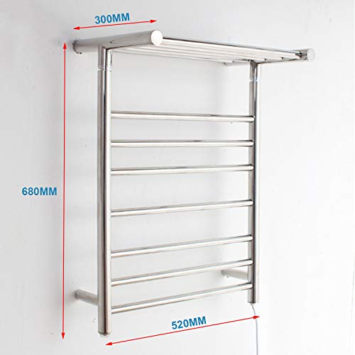 Toallero térmico – Toallero eléctrico montado en la pared con estante para un secado eficiente y toallas acogedoras, acero inoxidable pulido con espejo
