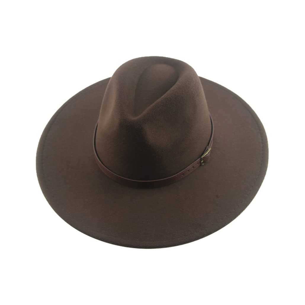 Cappelli per Donna Cappello da Uomo Cappello Invernale in Feltro Cappello Grande A Tesa Larga 9,5 Cm Cintura con Fascia Casual Solido Panama cap,Coffee-56-58cm