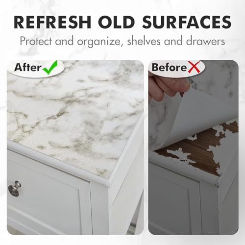 Image of Drawer Liner, Waterproof Refragerator Liner, Self Adhesive Shelf Liners for Kitchen Cabinet,No Slip Cupboard Mats Fridge Liner, Bathroom Sink Mat Cabinet Liner Roll (Matt Marble, 24 x 60 Inch)